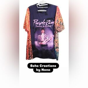 Upcycle Purple Rain Graphic T-Shirt with short boho sleeves
